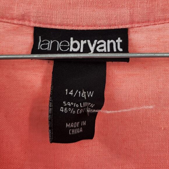 Lane Bryant Coral Pink Button Down Linen Blend Top Womens Size 14 - Picture 3 of 3